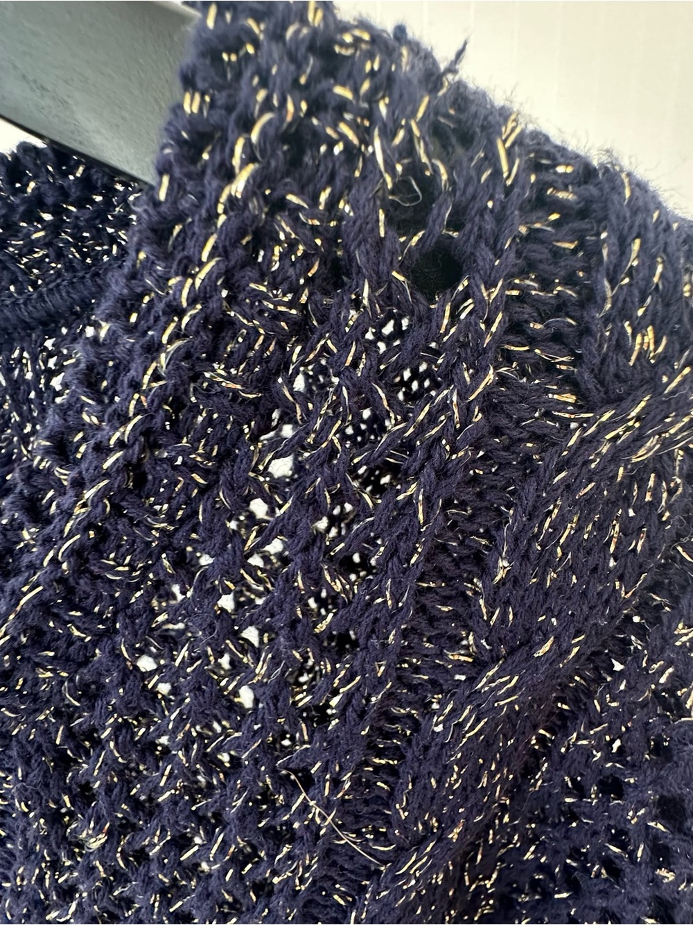 Stitches Navy Knit Sweater with Gold Metallic Thread